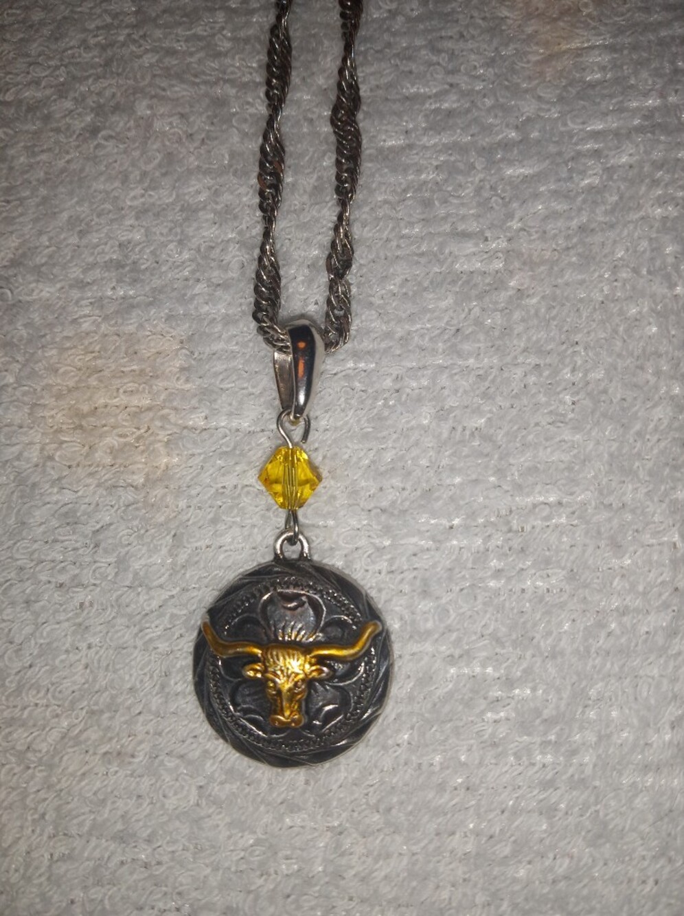 Silver Pendant Necklace with Yellow Crystal Accent